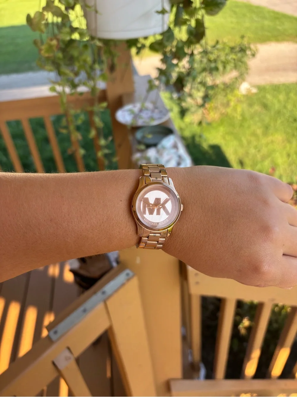 Michael Kors Rose Gold Toned MK Logo Bracelet Watch